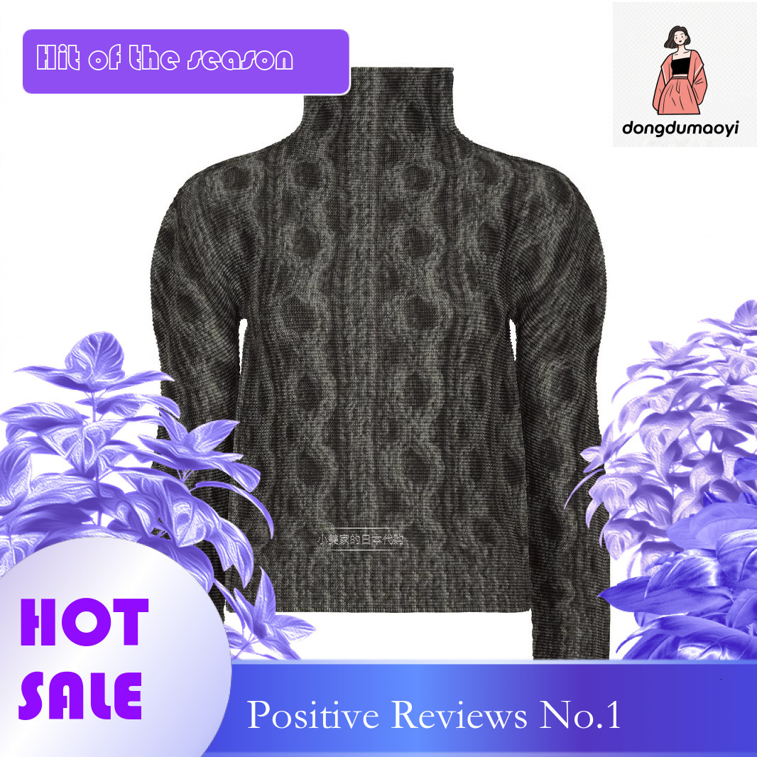 dongdumaoyi Sanzhai Autumn and Winter New Long Sleeve Underpinning T-shirt Women Wear High class Semi high Collar Printed Fried Dough Twists Pullover 