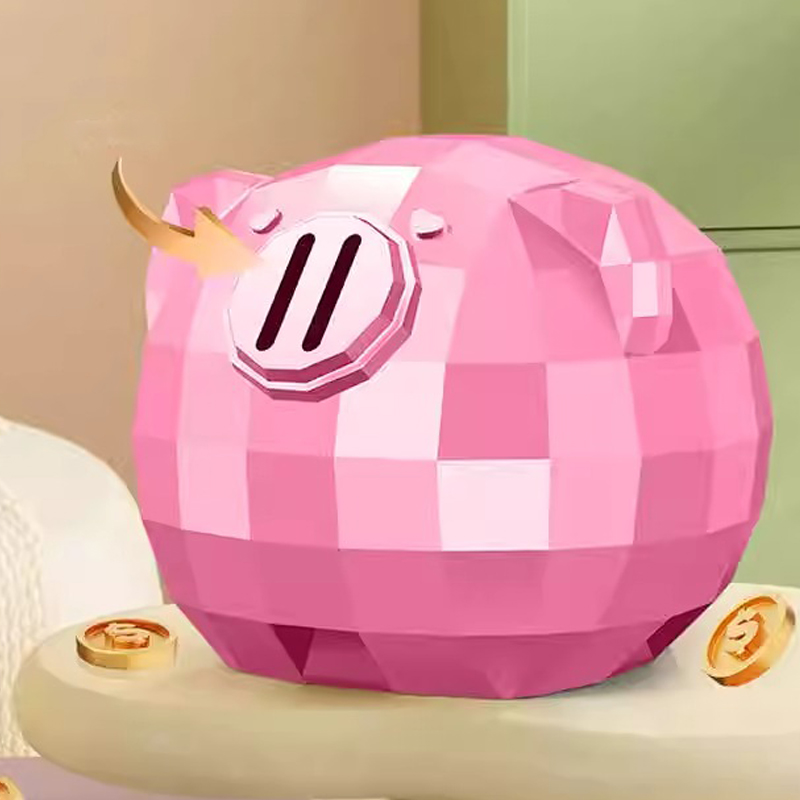 Pink geometric pig ornament piggy bank