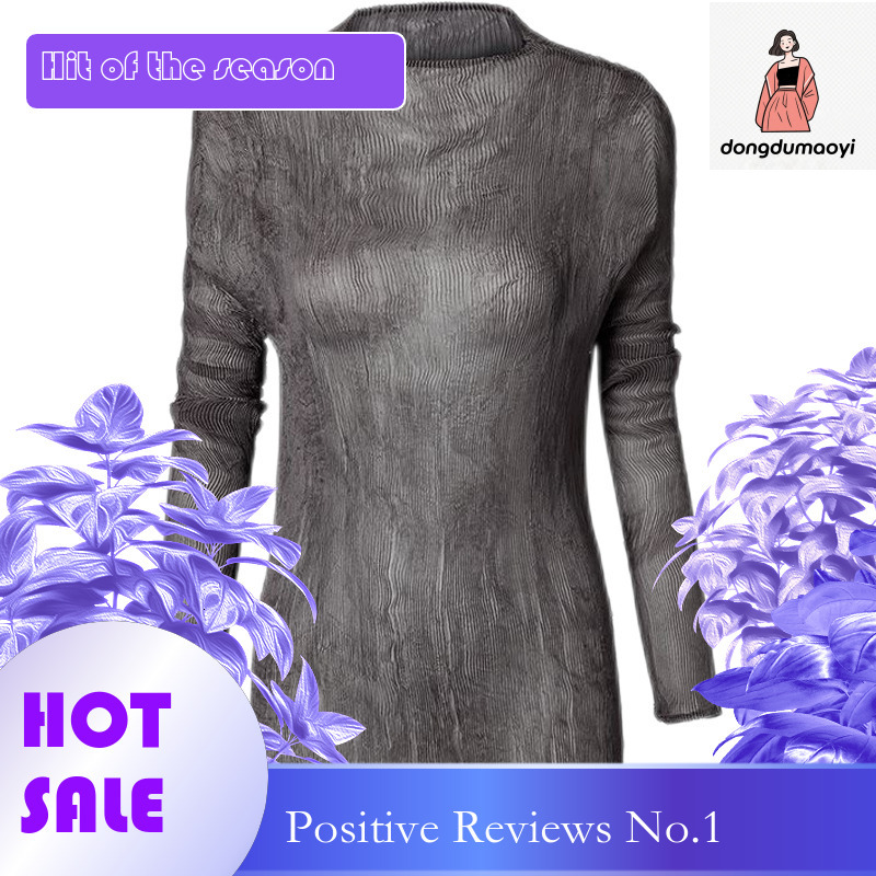 dongdumaoyi Wrinkled top transparent spring and autumn three house T-shirt slim fit base long sleeved new sexy silk shirt for women