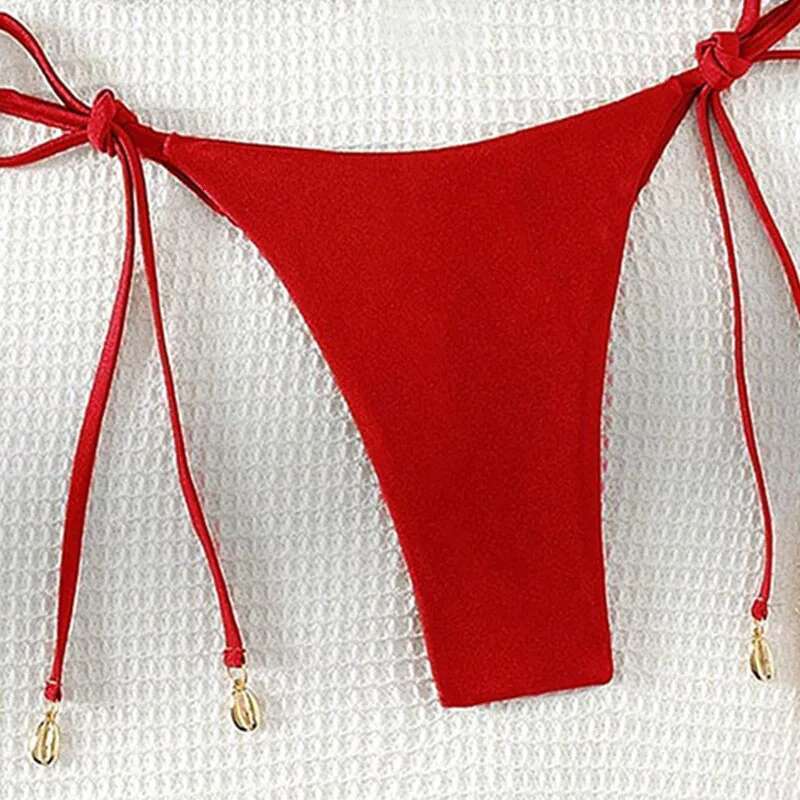 2 Pcs/Set Bikini Sexy Bikinis Bathing Suit Solid Color Halter Neck Strap Thong Women Swimsuit Set for Beach Swimwear
