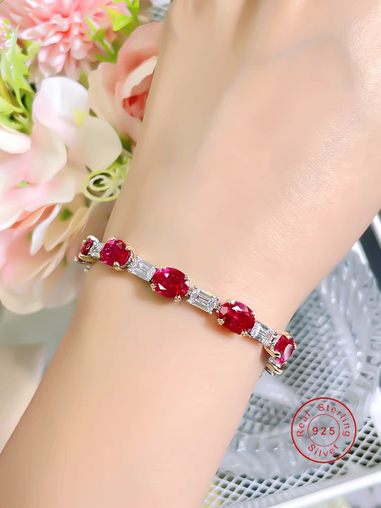 2025 Choucong Gorgeous Noble Lady Wedding Bracelets Sparkling Luxury Jewelry Genuine 100% S925 Sterling Silver Oval Cut Ruby Lab Moissanite Diamond Wo
