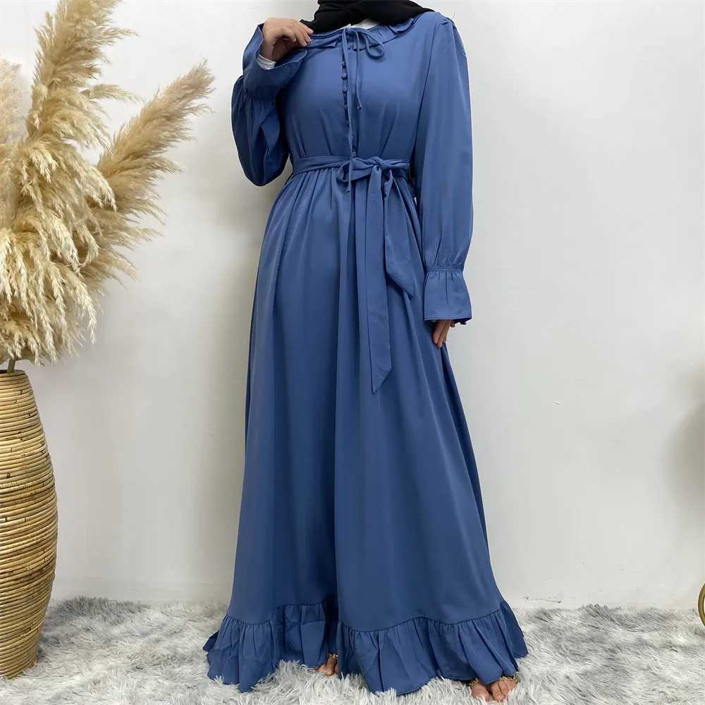 Middle East fashion Muslim womens new loose dress Arab Dubai Turkey solid color patchwork pleated robe dress X250514