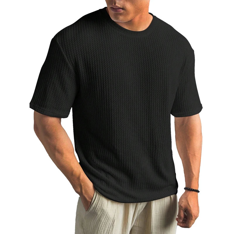 Solid Color Waffle T-shirts for Men Casual Quality Short-sleeved Mens Tees Summer Fashion er Tops Male 250513