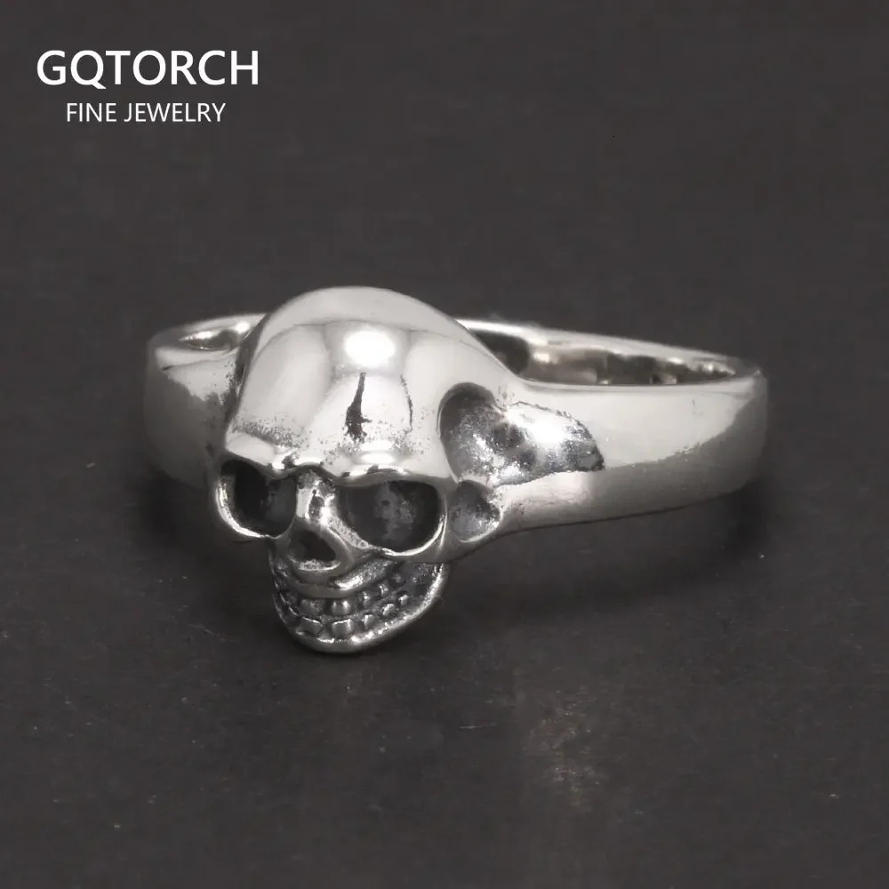 S925 Sterling Silver Vintage Skeleton Ring for Men Skull Punk Hip Hop Rock Ring Retro Simple Style Jewelry 250509