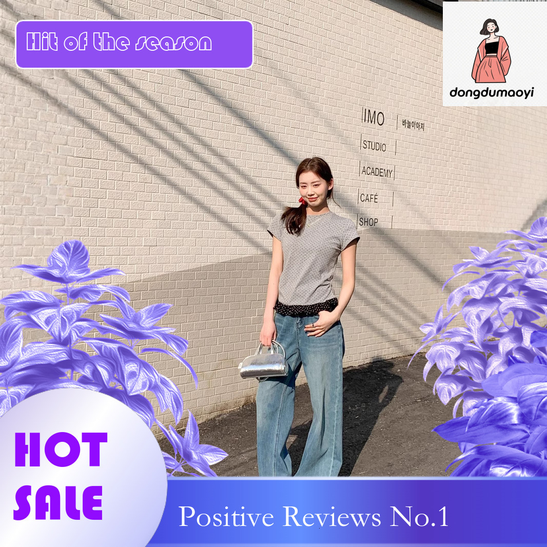dongdumaoyi Polka dot short sleeved t-shirt in spring summer 2025, new European style design, lace patchwork top with inner and bottom layer for women