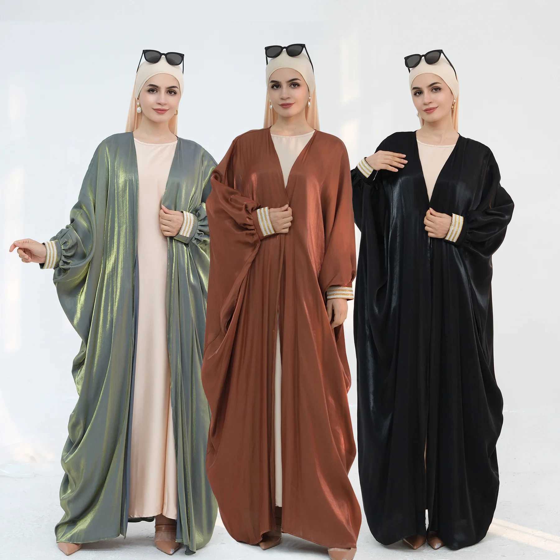 2024 Muslim Abaya Shiny Satin for Women Open Kimono Cardigan Maxi Dress Turkey Eid Party Kaftan Dubai Ramadan Arab Robe Jalabiya X250514