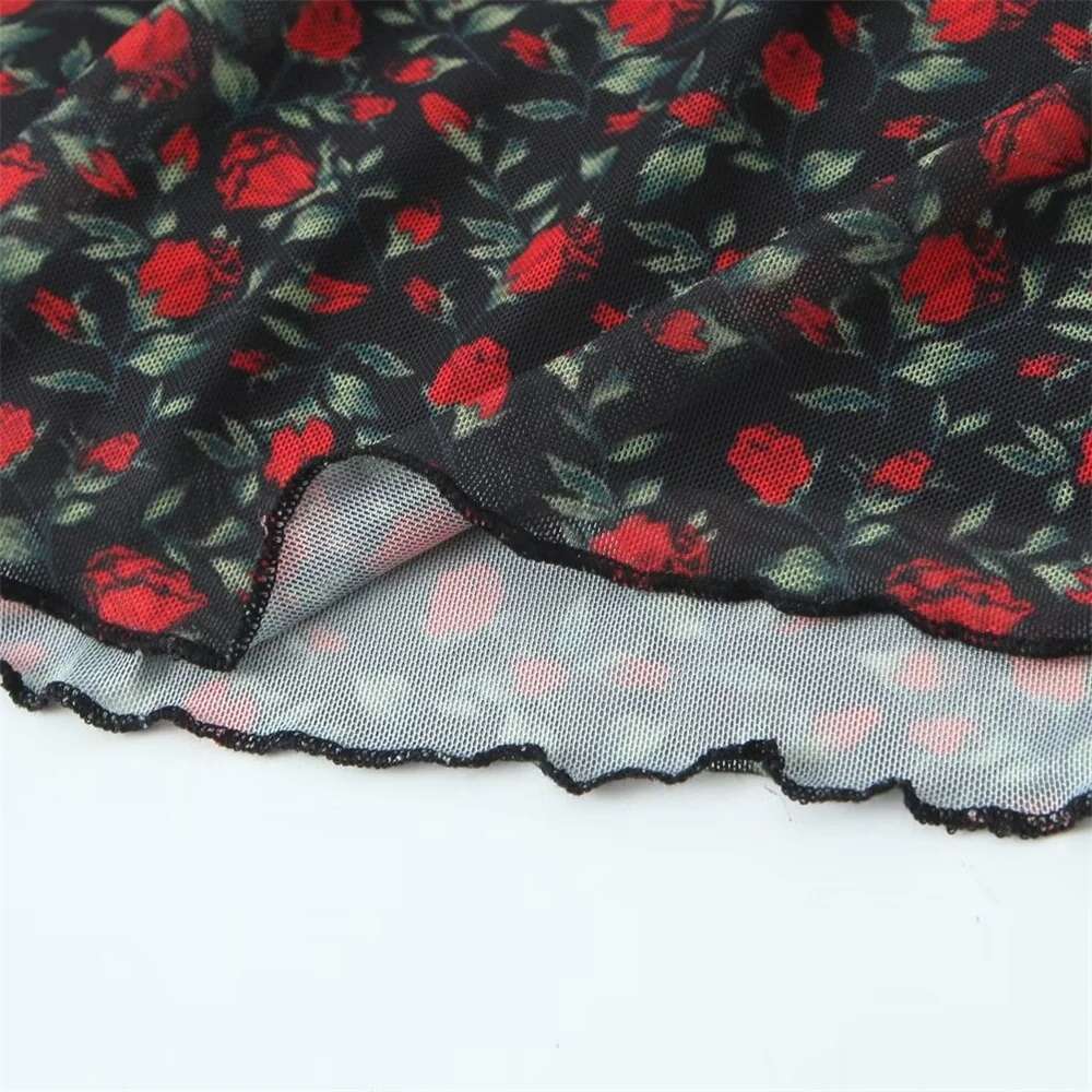 ZAR4 Summer New Women's European and American Pure Desire Rose Print V-neck Slim Fit Waist Long Dress