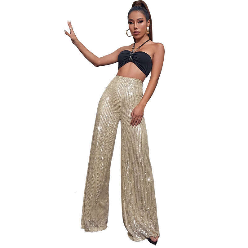 Women's Wear Women's High Waisted Fashionable Casual With Sequined Loose Drape And Wide Leg Pants For Summer Women