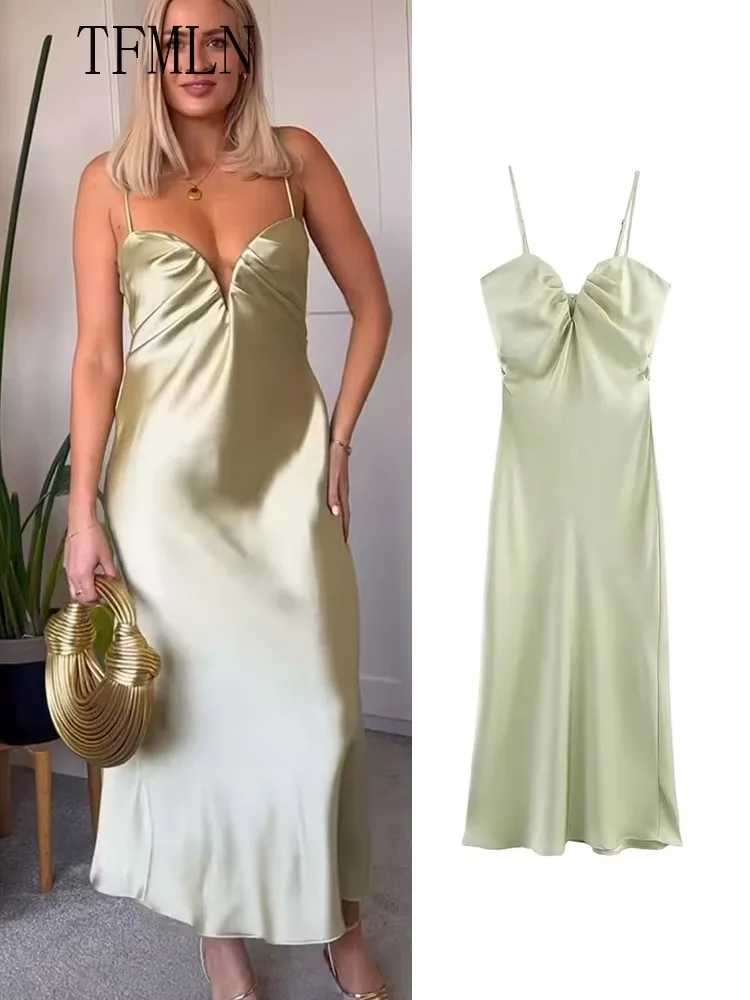 TFMLN 2025 Summer Women Solid Strap Dresses Elegant Female Sleeveless Backless Thin Long Party Dress Chic Causal Slim DressXJ250514
