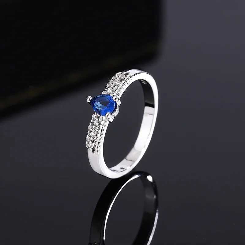 Trend Double Hollow Round Oval Sphire 925 Silver Plated Couple Ring for Women Silver Plated Christmas Gift Party JewelryXJ250514