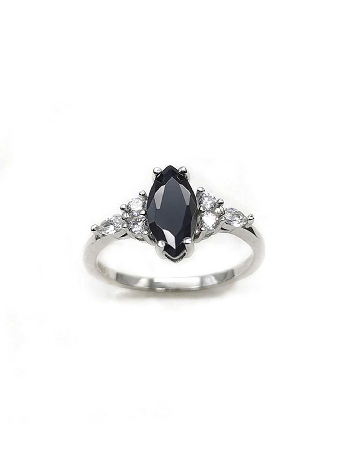S925 Sterling Silver Ring Oval Black Agate Set with Diamond Simple Design in Europe and America Prom Party Style Fashion WomenXJ250514