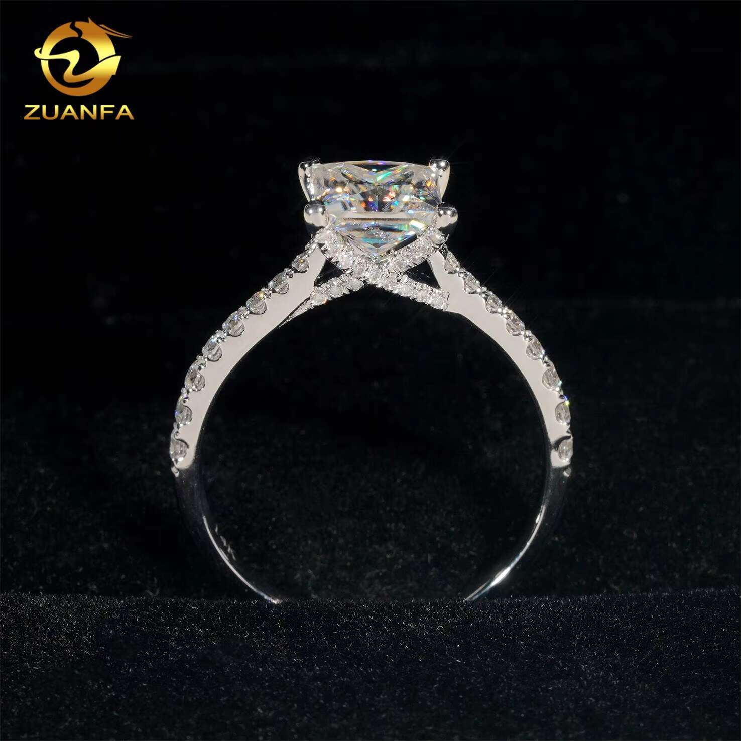 Ready to Ship 1.2ct Princess Cut 14k White Gold VVS Moissanite Diamond Engagement Rings for Gift
