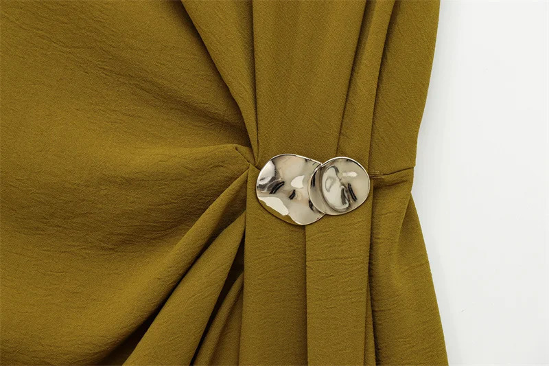 Womens Dress Spring Olive Green Pleated Waist Decoration Show Your Body Elegant Temperament Banquet Style 250514