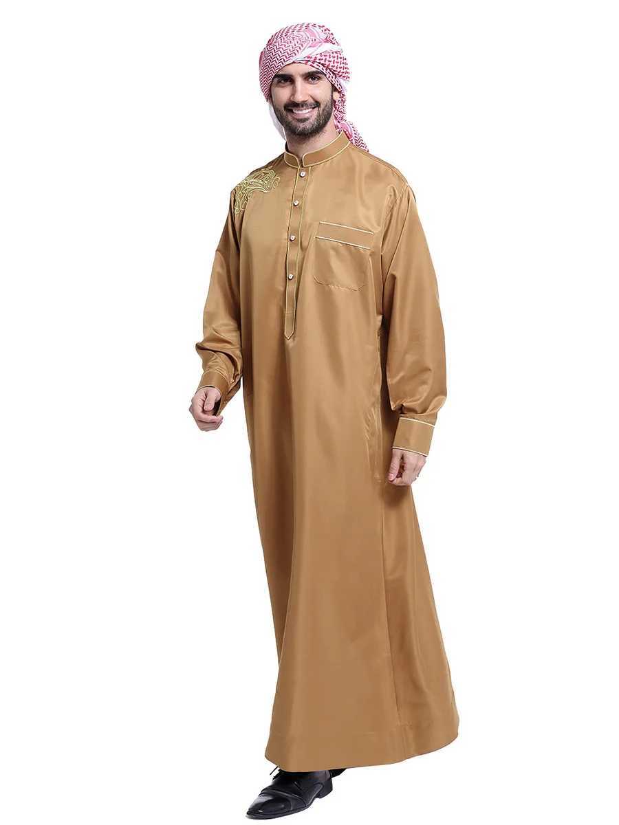 Men Dishdasha Muslim Long Sleeve Dress Daffah Thobe Jubba Saudi Arab Thoub Kaftan Islamic Clothing Robes Abaya Dubai Middle East X250514