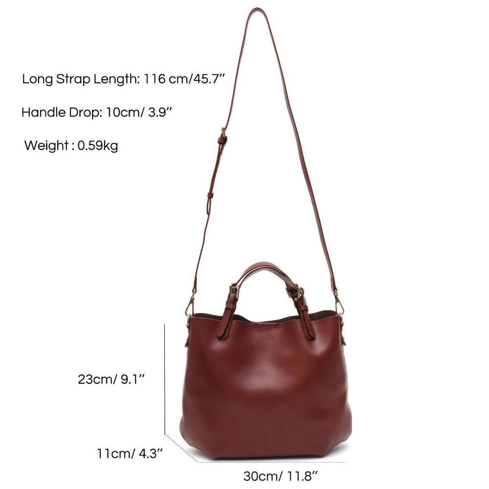 Women Vintage Elegant Real Leather Top-Handle Bag Solid Color Minimalist Style Tote Shoulder Cross Body Handbag Zip Liner Purse 250515 250515 250515