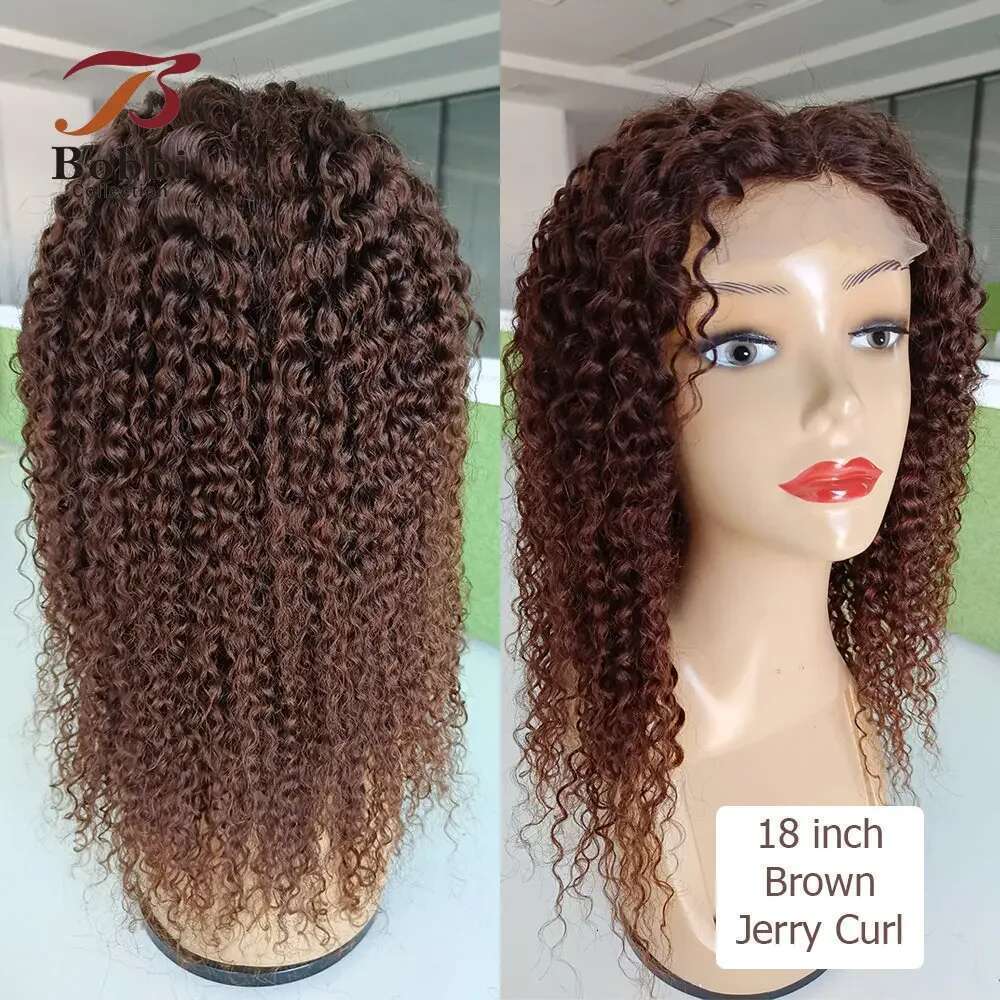 Brown Human Hair Wigs Front Jerry Curly 4X4 Transparent Wig For Women 13X4 Lace Frontal Wigbobbi