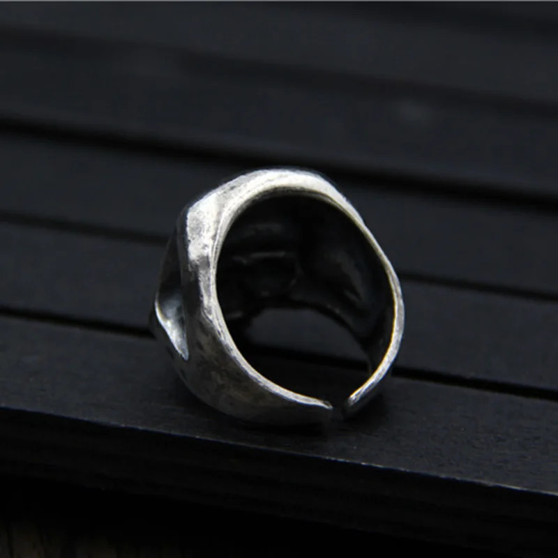 S925 Sterling Silver Vintage Thai Silver Skull Ring for Men Cool Male Jewelry 250509