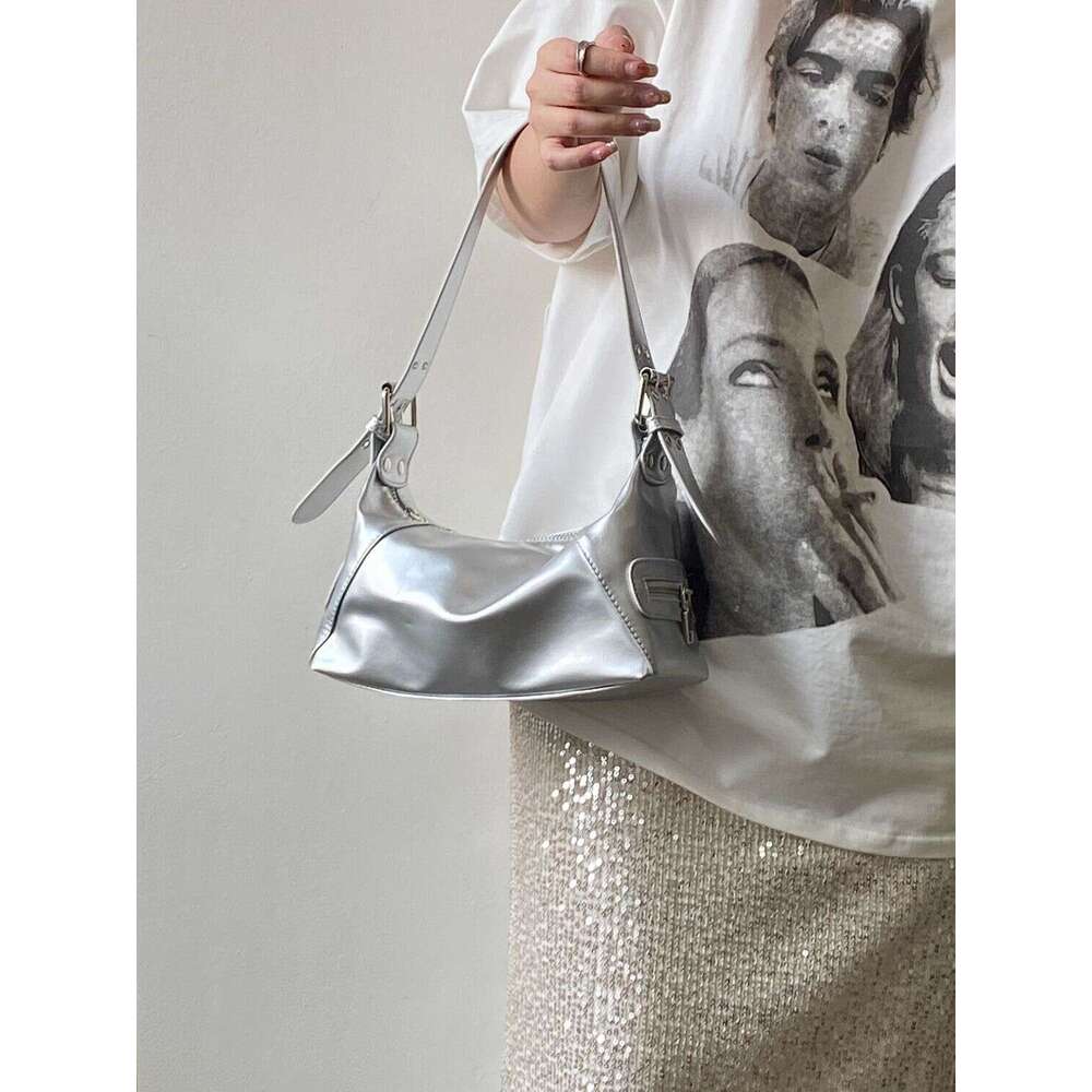 niche design new women's spring summer silver premium feeling armpit bag single shoulder hand-held small bag