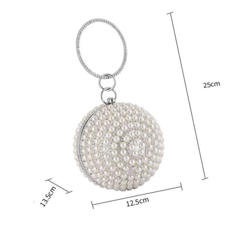 Pearl Round Evening Bag With Chain Women Girls Glitter Rhinestones Party Wedding Handbag Ladies Small Crossbody Purses