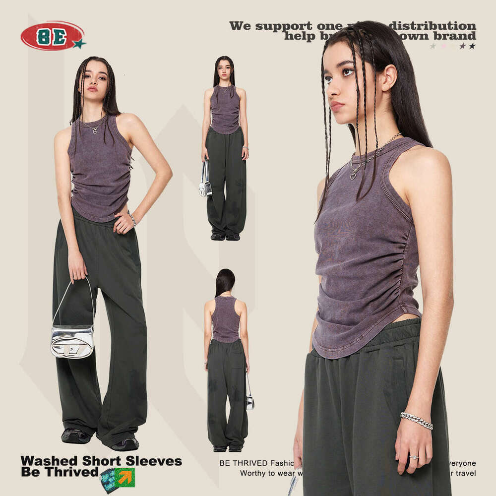 BE | 2025 Spring/Summer New American Street Hot Girl Style Women's Wear Sexy Pure Desire Wrinkle Tank Top for Women