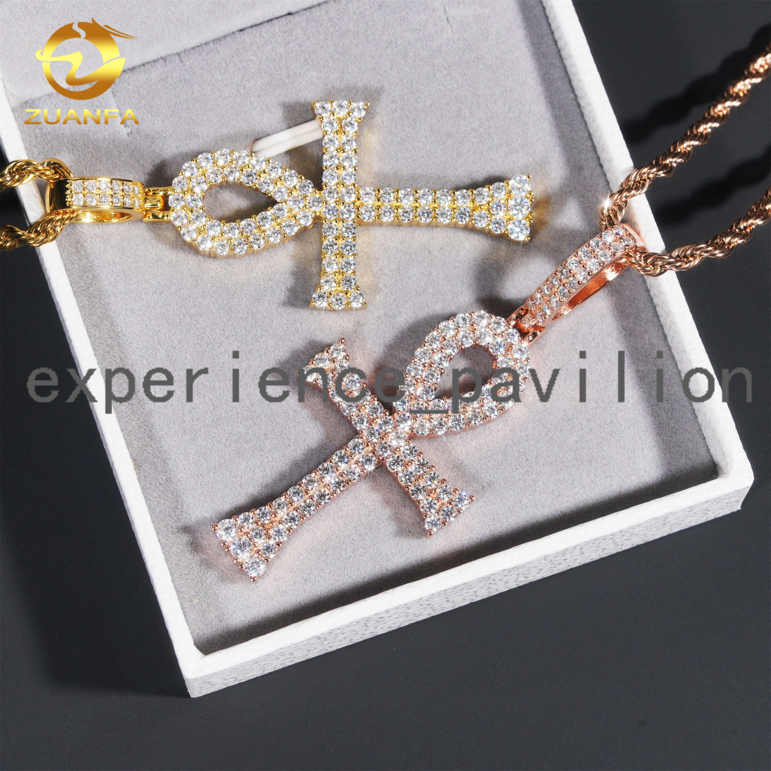 48h Shipping 3 Colors Cross Pendant Round VVS Moissanite Diamond Iced Out Silver Men Women Fashion Fine Jewelry Ankh Pendant