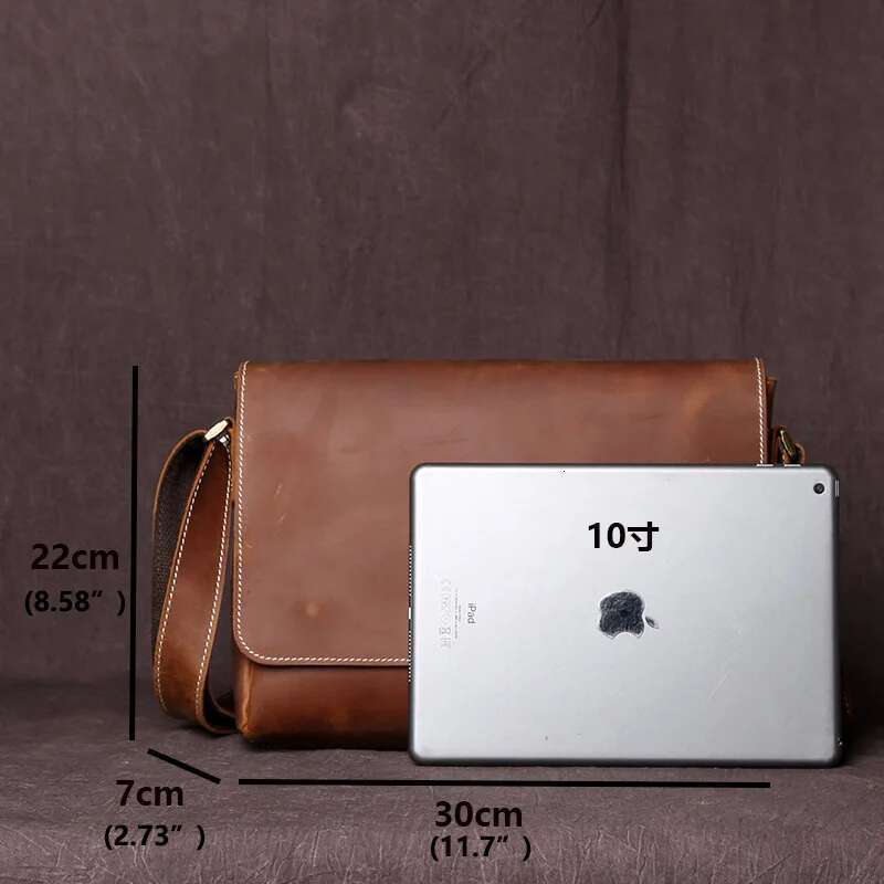 NZPJ Men's Retro Shoulder Crazy-Horse Horizontal Crossbody Bag Top Layer Leather Casual Ipad Bad