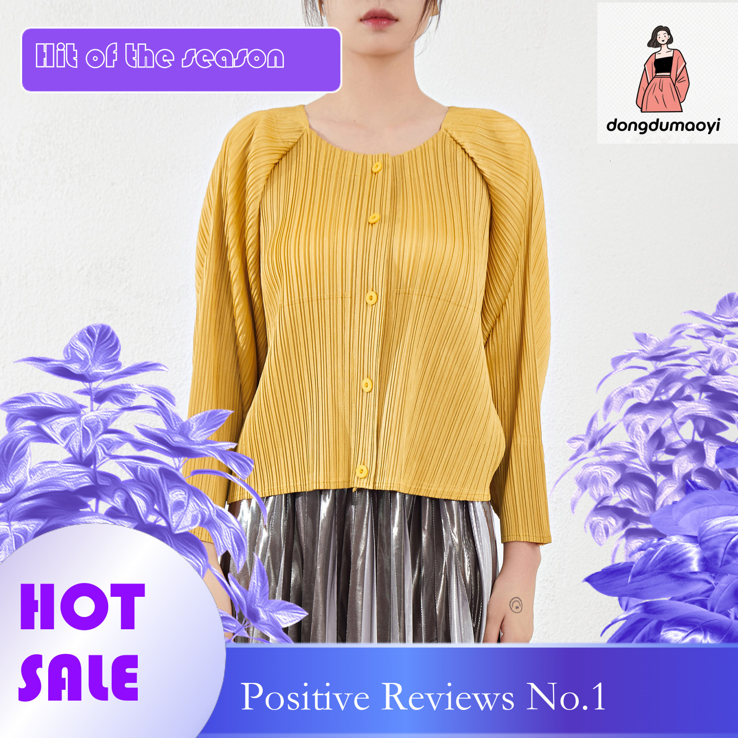 dongdumaoyi Miyake loose short jacket for women 2023 Spring and Autumn new style temperament design sense small shirt single breasted long sleeved ple