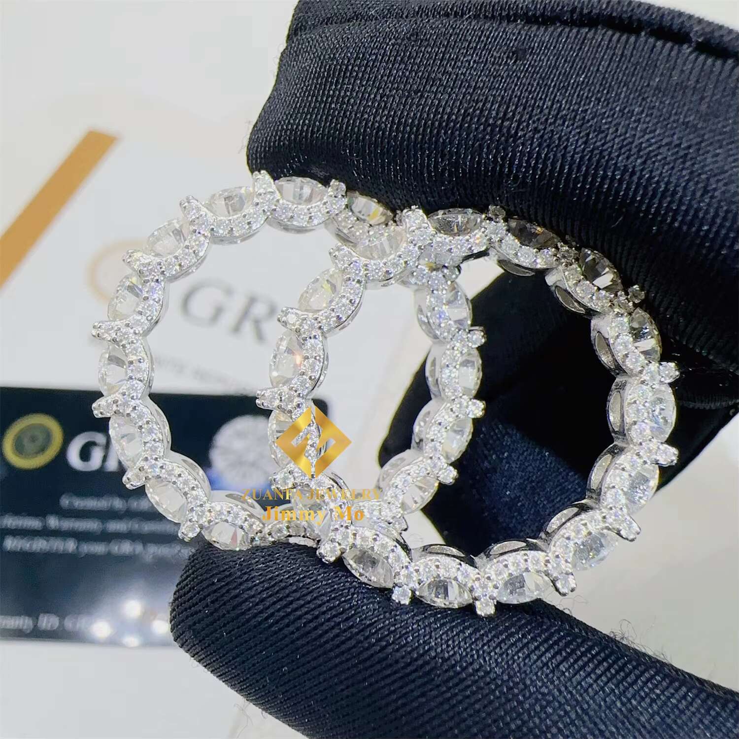Solid Silver GRA Certificates 925 Sterling Silver Iced Out Bridal Ring Jewelry 4.25mm VVS1 Moissanite Engagement Eternity Ring