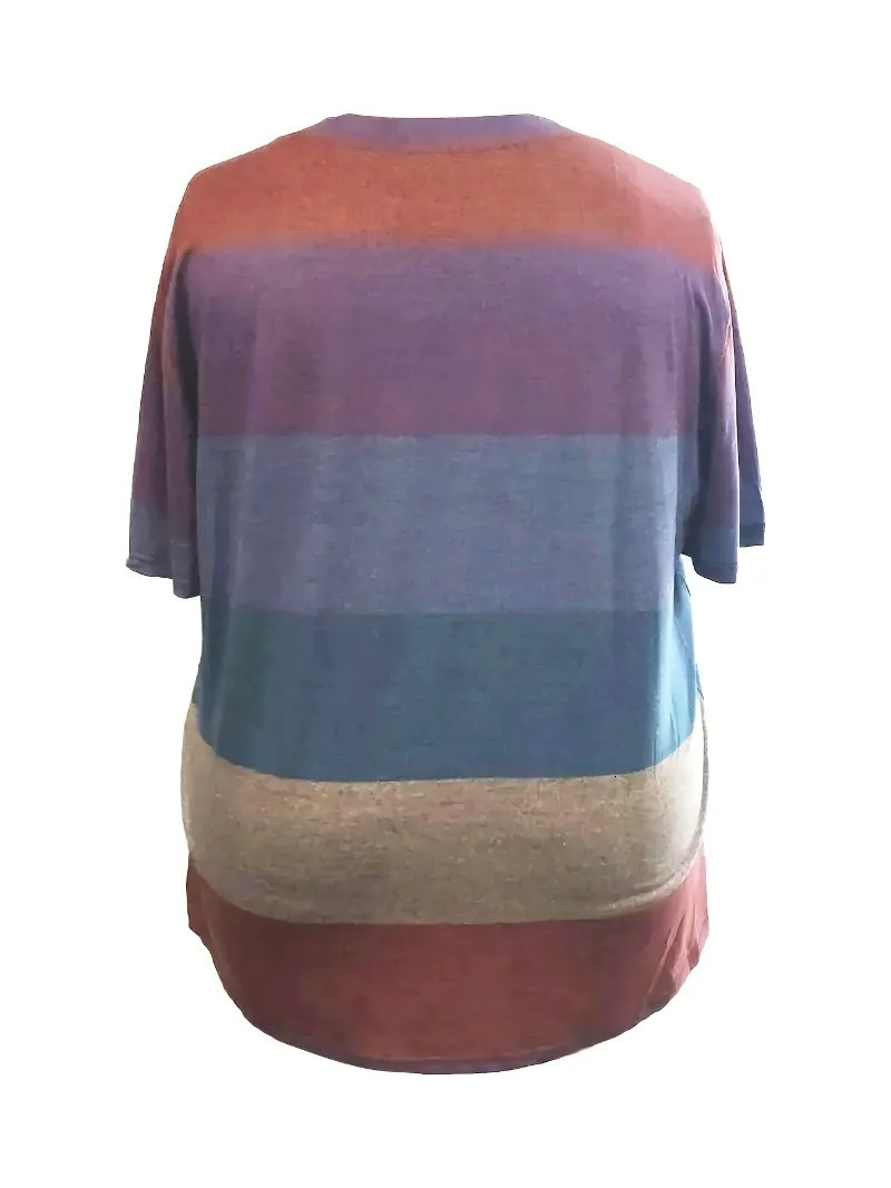 Plus Size 1XL5XL Striped Print TShirt Casual V Neck Short Sleeve Womens Clothing 250514