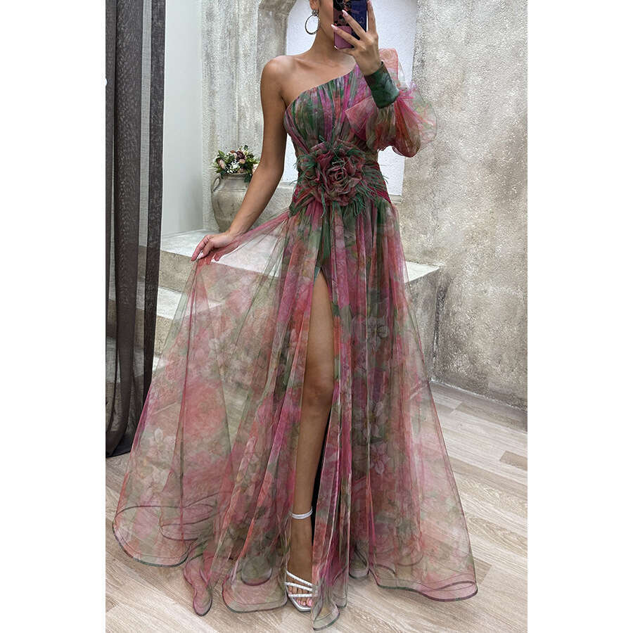 Women Clothes Dress New Party Mesh Oblique Shoulder INS Casual Fashion Dress Women KQ