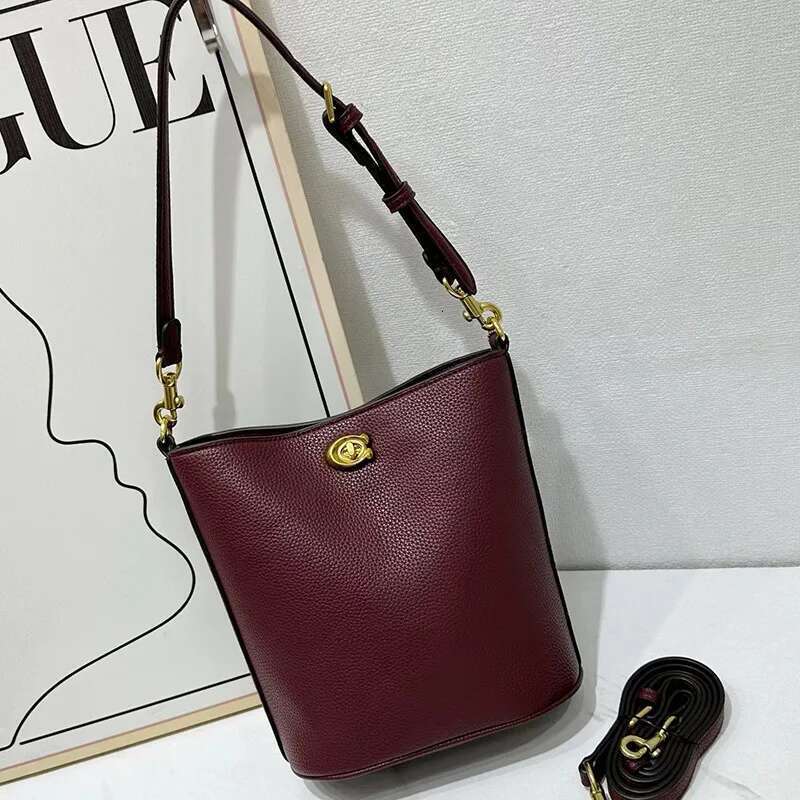 Bucket Soft Strap Lychee Pattern Hand-Held One Shoulder Crossbody Simple Women's Bag 250515
