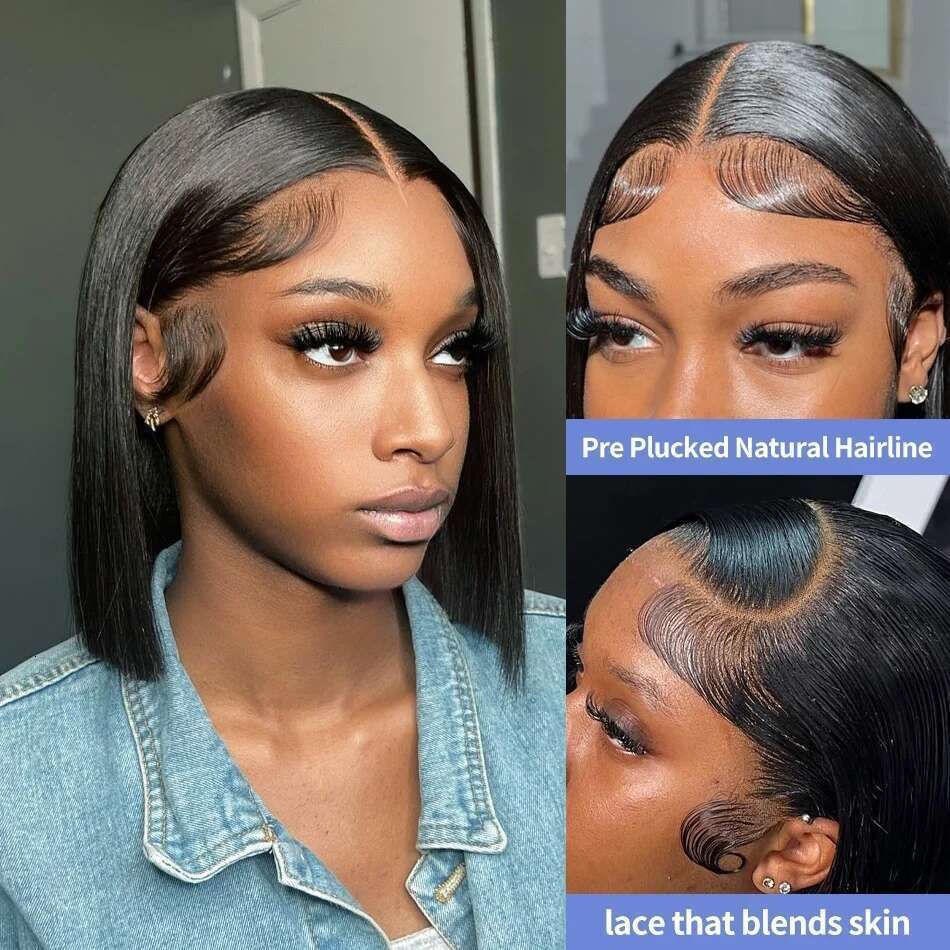 Short Bob Bone Straight Black 13X4 Frontal Wig 100% Human Hair 4X4 Lace Front Wigs