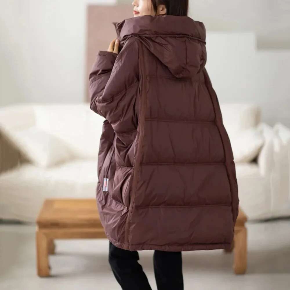 Casual Loose Oversized Down Jacket Ladies White Duck 2024 New Autumn Winter Warm Hood Korean Coat Office Woman