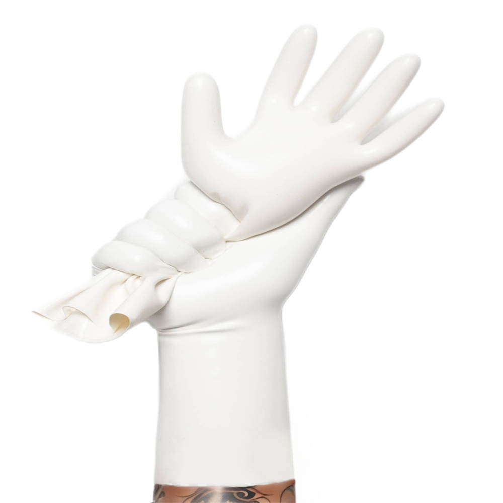customized gloves rubber white latex fetish wear handmade gloves mark Latex catsuit male fetish hood chlorine bodysuit