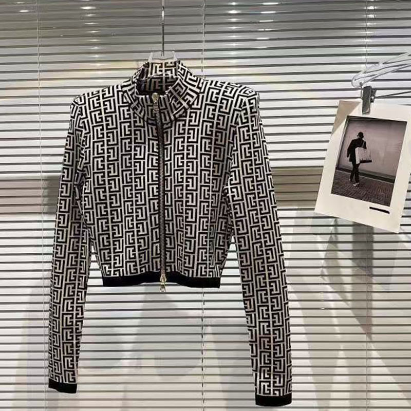 Women's jacket designer autumn and winter slim fit fashionable zipper jacket cotton women's slim fit printed top jacket