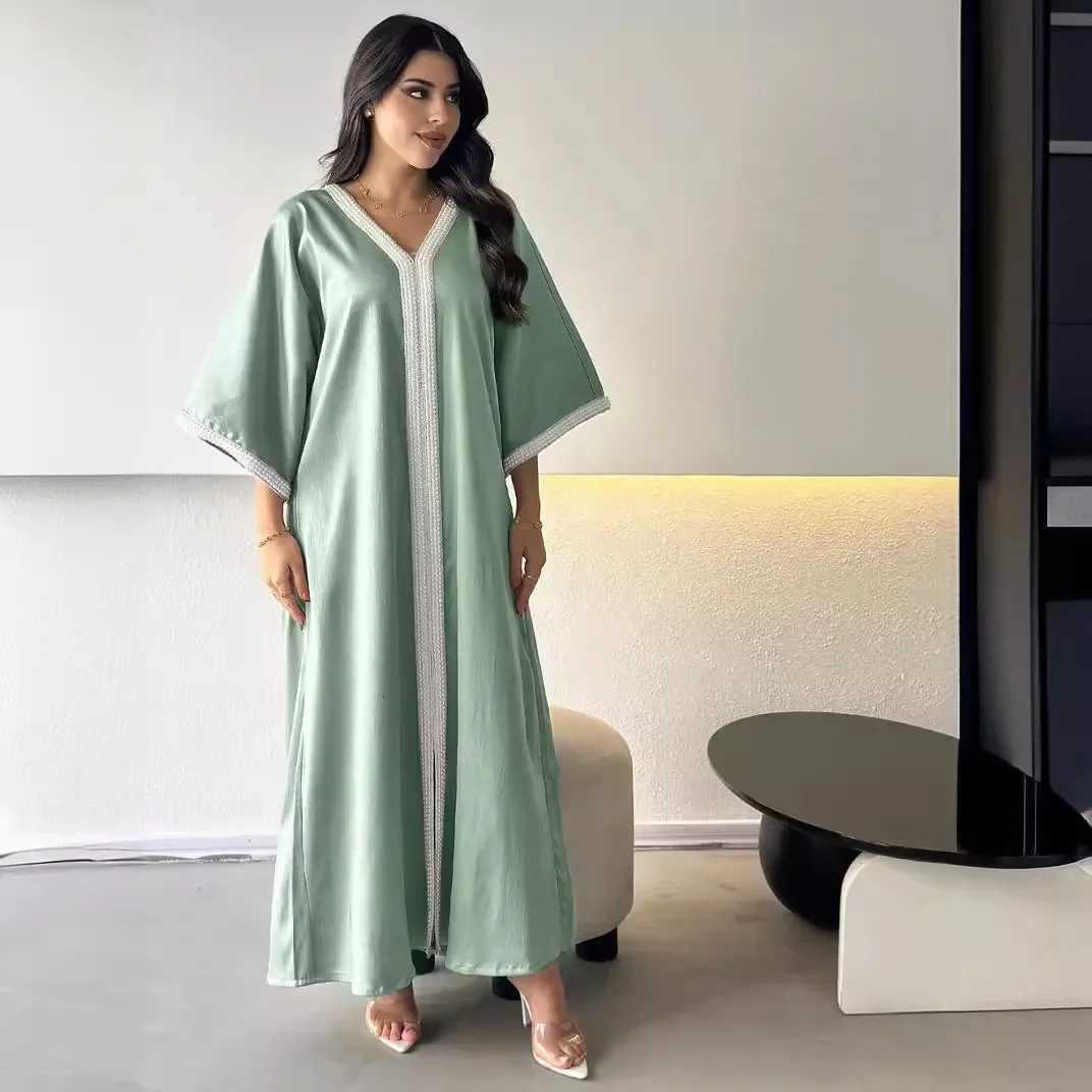 Ramadan Eid Djellaba Muslim Women Dress Split Hem Jalabiya Arabic Robe Dubai Abaya Turkey Kaftan Caftan Marocain Femme Vestidos X250514