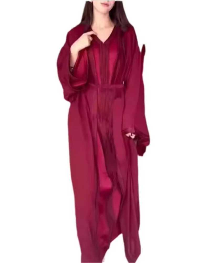 Women Abaya 2 Piece Set Eid Muslim Dresses Jalabiya Ramadan Morocco Sashes Dubai Open Abayas Kaftan Vestidos Arab Cardigan Robe X250514