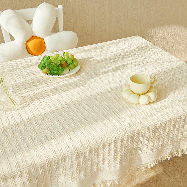 A0906 Nordic tablecloth cotton yarn high-grade tablecloth coffee table cloth tassel wear-resistant tablecloth dustproof waffle table cloth round table