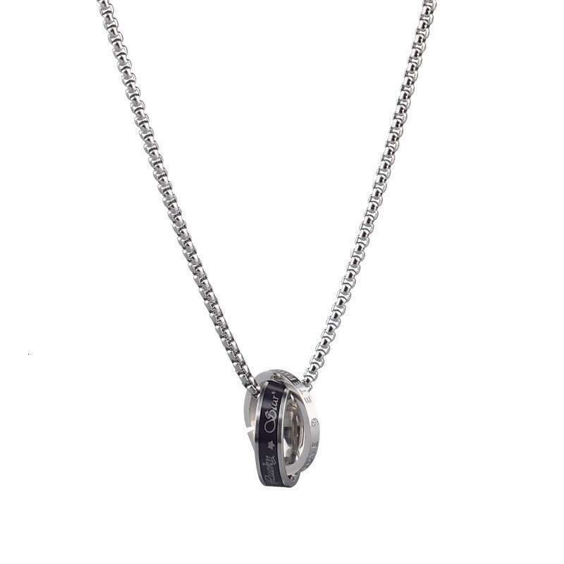 Hot selling men's titanium necklaces, fashionable and personalized, interlocking double rings, dripping oil inlaid with dias, sweater chains, sta