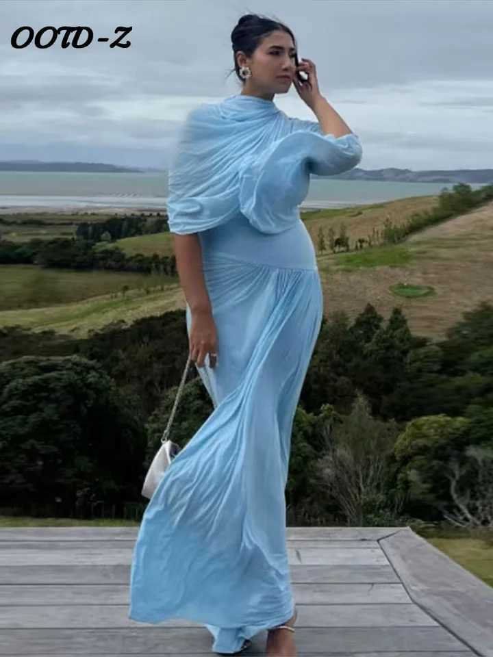 Beach Long Dress Women Sexy Pleated Empire Hip Package Sleeveless Asymmetrical Female Dresses 2025 Spring Summer Lady RobeXJ250514