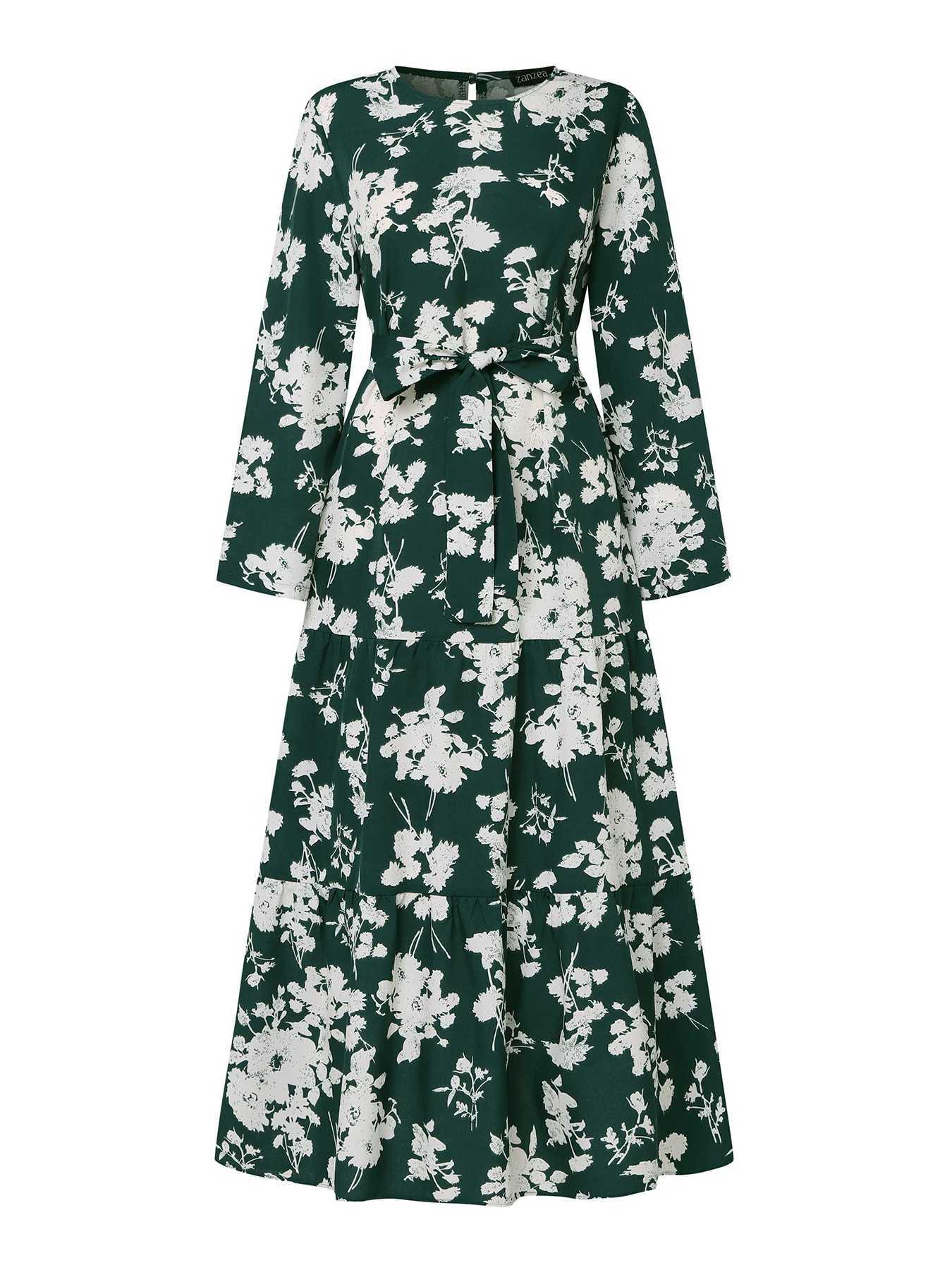 ZANZEA Spring Floral Printed Muslim Dress Long Slve Ramadan Turkey Vestidos Vintage Holiday Maxi Robe Kaftan Islamic Abaya X2505141