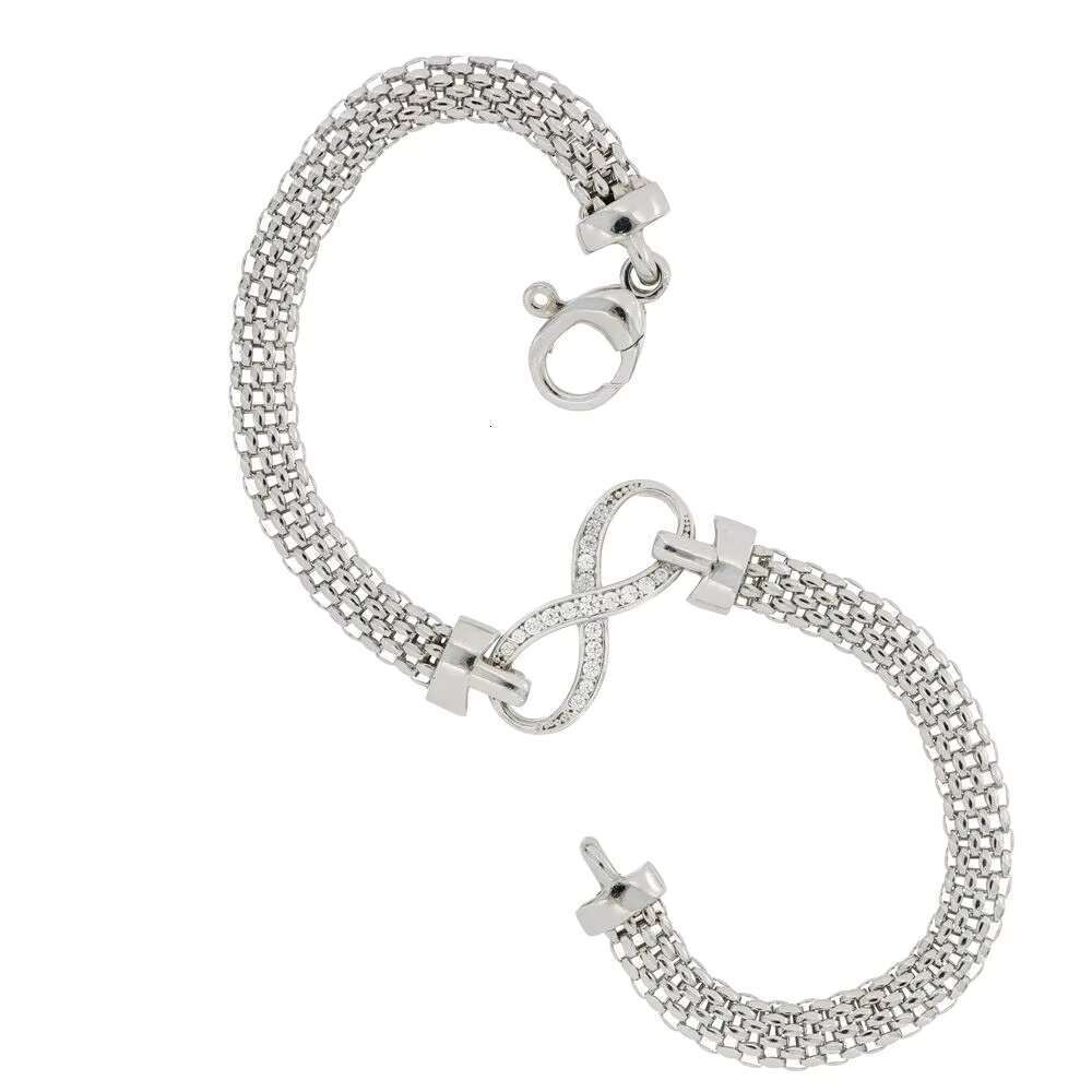 Made in Italy sier bracelet with infinite design, finely inlaid zircon, exquisite handmade jewelry, elegant spring buckle, mesh style