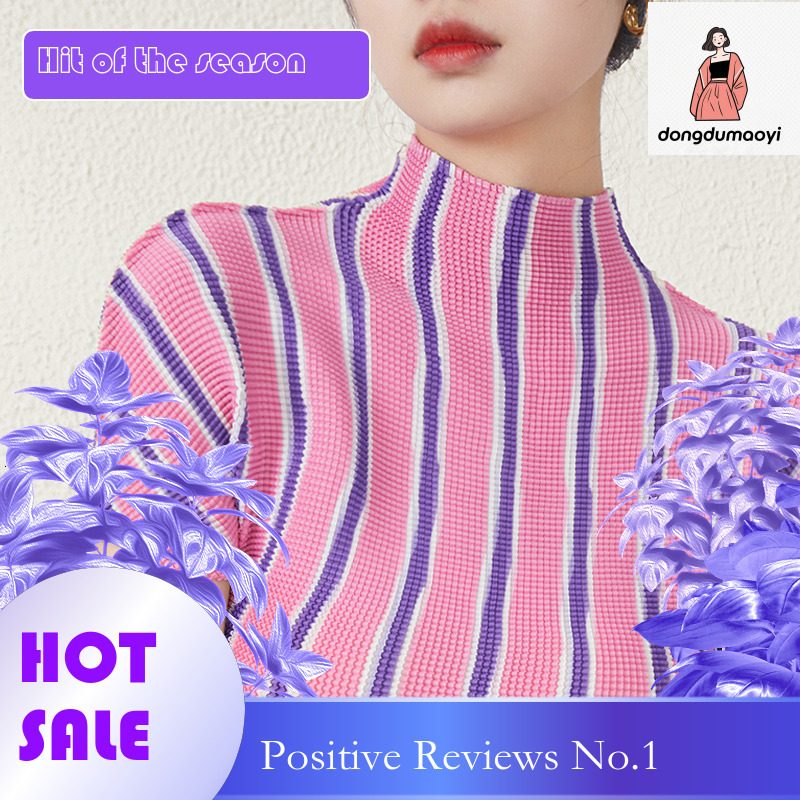 dongdumaoyi Wrinkled top women's 2024 summer new semi high neck slim fit and slimming chiffon versatile niche short sleeved T-shirt