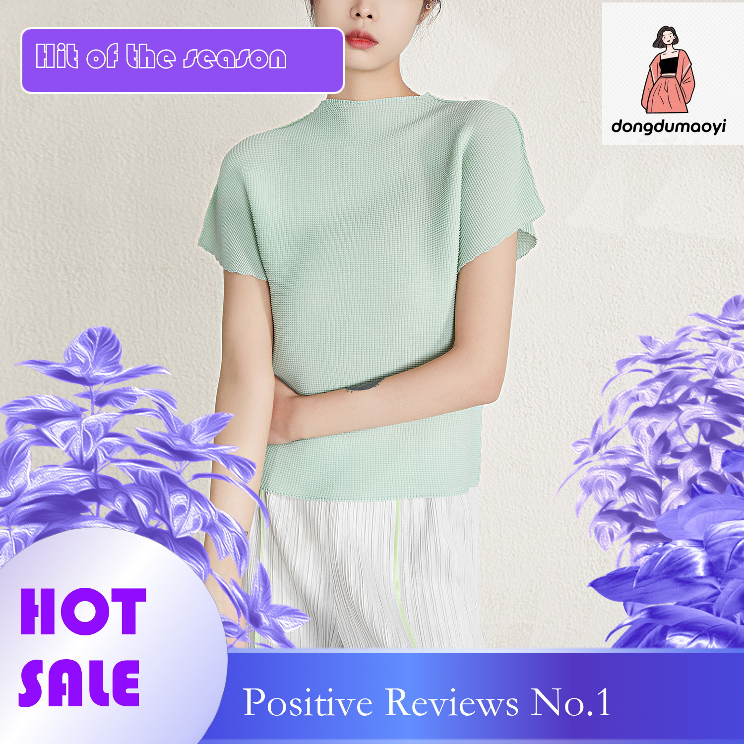 dongdumaoyi Miyake chic and beautiful top 2023 summer design sense niche round neck slimming pleated t-shirt for women