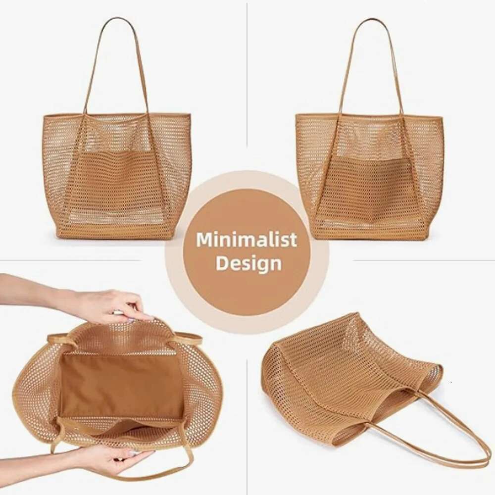 Beach Tote Women Swimming Mesh Shoulder Bags Multifunction Large-Capacity Lightweigh Travel Storage Bag