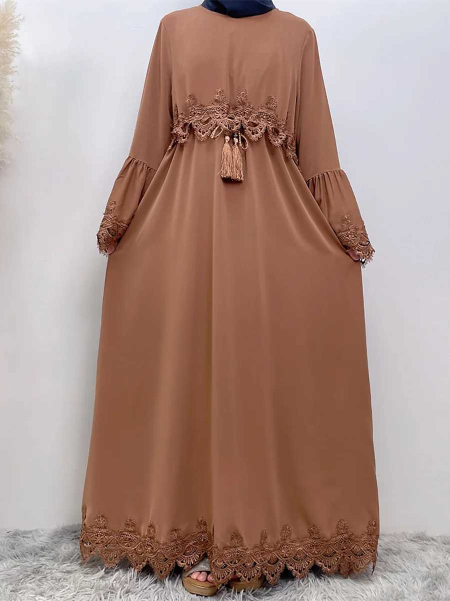 Muslim Middle East fashion casual elegant womens dress Arab Dubai Turkish womens lace dress Islamic patchwork robe dress X250514
