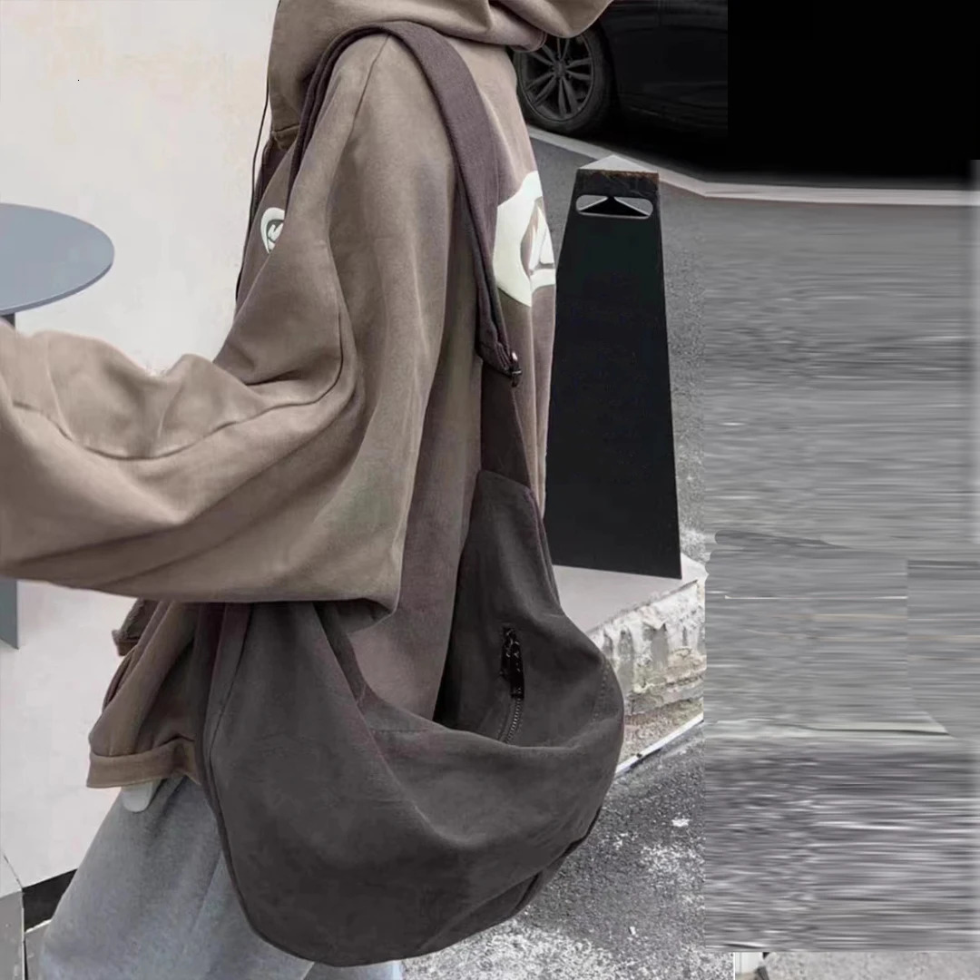 Vintage canvas dumpling bag for women large slung single shoulder wide band couples dormitory lazy 250514