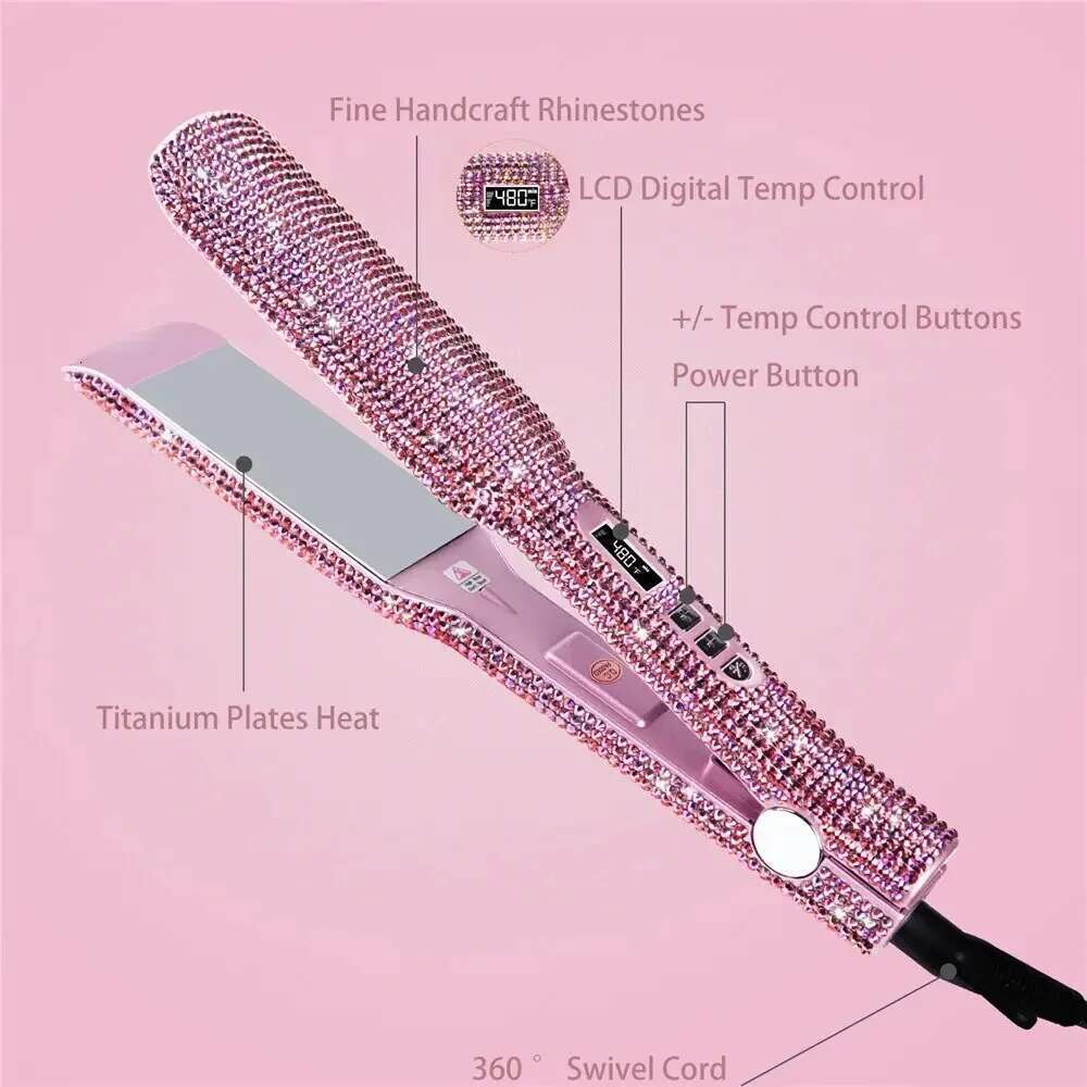 Rhinestone Flat Titanium Straightener Dual Voltage Iron Professional Hair Tools LCD Display 2 Inch Plate Irons