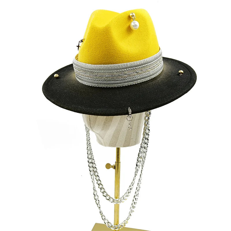 Chain punk fedora hat fedora hat Silver chain accessories Jazz hip hop winter hat Punk style fedora hat Church hat 250513
