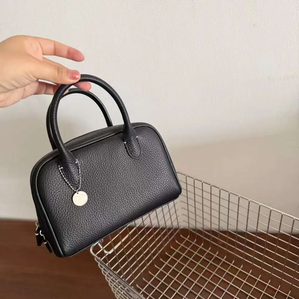 New First-Layer Cowhide Lychee Pattern Portable Small Bag Casual Versatile Single Shoulder Crossbody Leather Handbag
